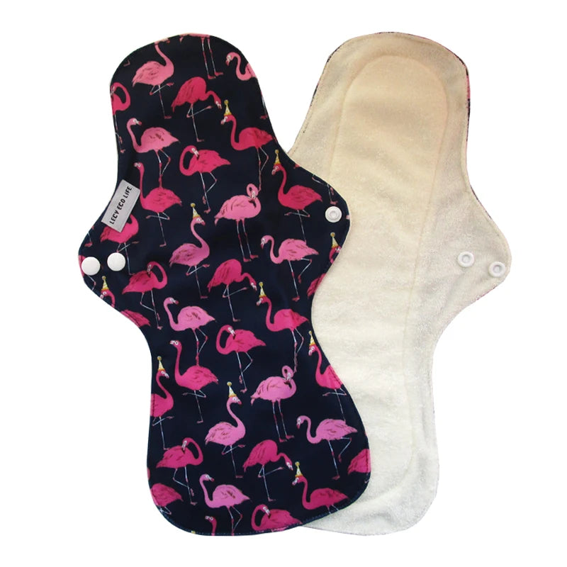 Reusable Menstrual Pads for Women, Heavy Flow, Bamboo Washable Sanitary Napkins, Printed Night Use, Breathable, 1Pc Size 13"