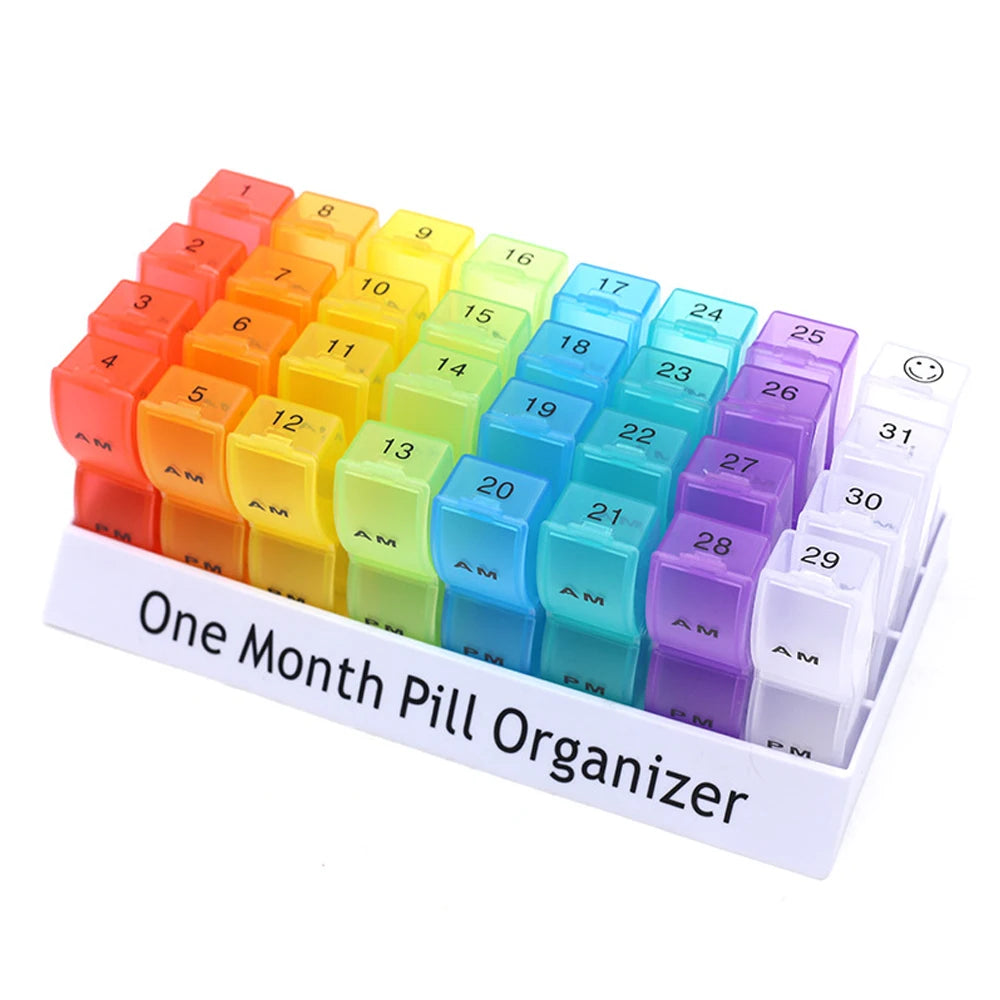 Monthly Pill Organizer 2 Times A Day,30 Day One Month Pill Box AM PM,31 Day Pill Case Small Compartments To Hold Vitamins