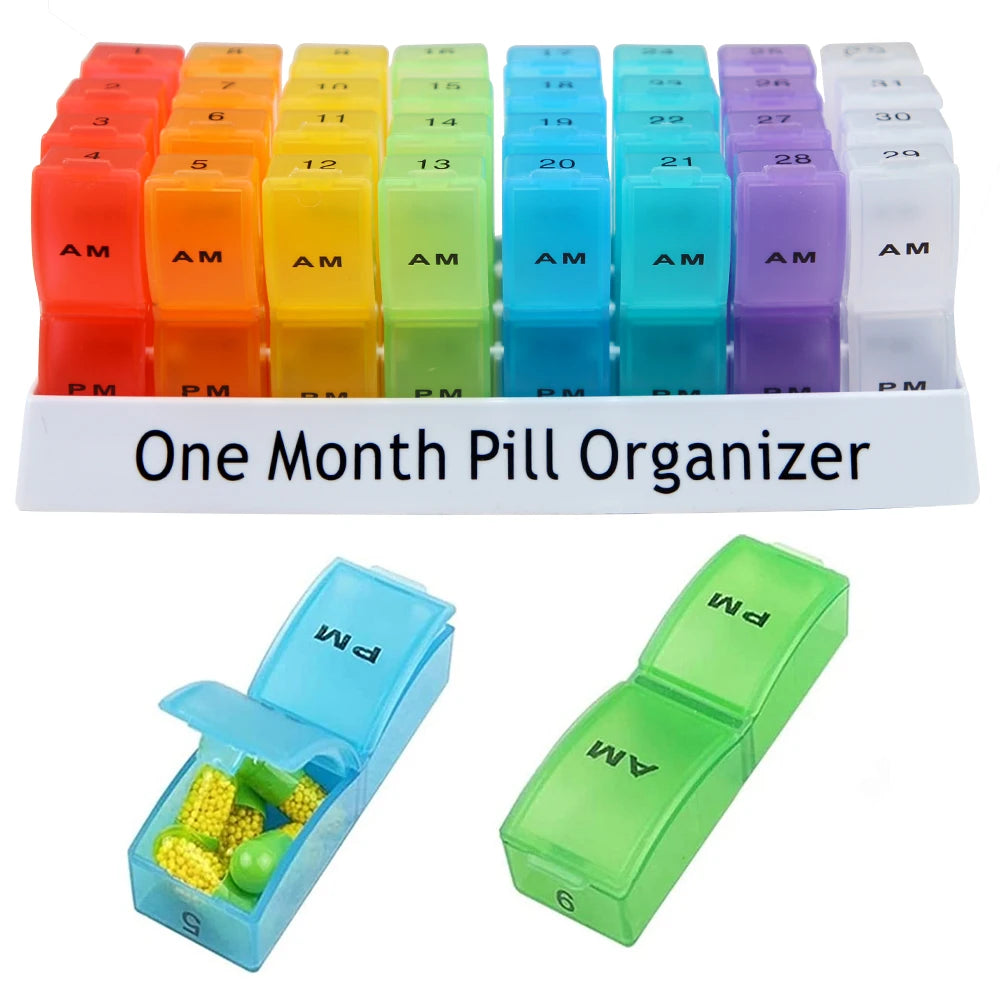 Monthly Pill Organizer 2 Times A Day,30 Day One Month Pill Box AM PM,31 Day Pill Case Small Compartments To Hold Vitamins