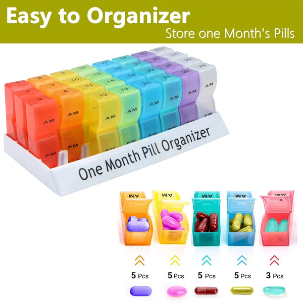 Monthly Pill Organizer 2 Times A Day,30 Day One Month Pill Box AM PM,31 Day Pill Case Small Compartments To Hold Vitamins