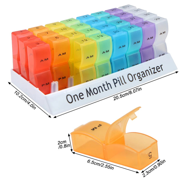 Monthly Pill Organizer 2 Times A Day,30 Day One Month Pill Box AM PM,31 Day Pill Case Small Compartments To Hold Vitamins