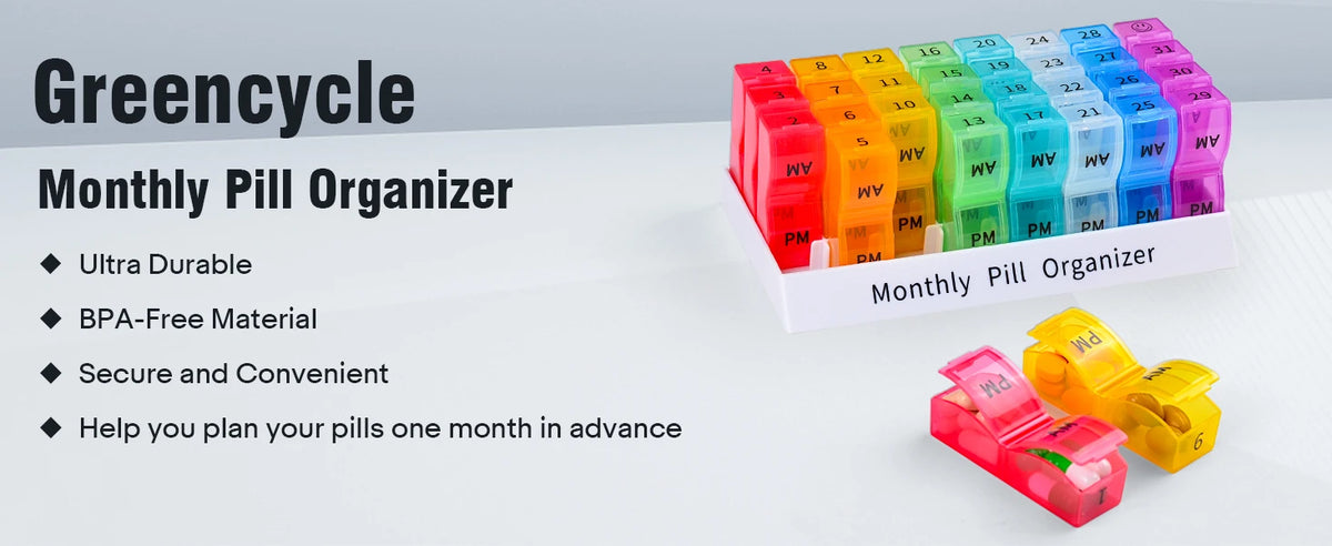 Monthly Pill Organizer 2 Times A Day,30 Day One Month Pill Box AM PM,31 Day Pill Case Small Compartments To Hold Vitamins