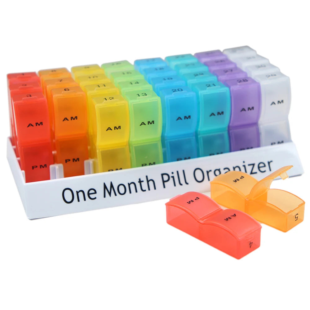 Monthly Pill Organizer 2 Times A Day,30 Day One Month Pill Box AM PM,31 Day Pill Case Small Compartments To Hold Vitamins