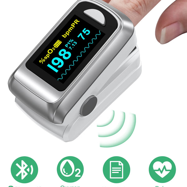 HealthTree Finger Pulse Oximeter Blood Oxygen Saturation SpO2 PI Oximetro De Dedo Pulsioximetro Oxymeter Bluetooth APP Control