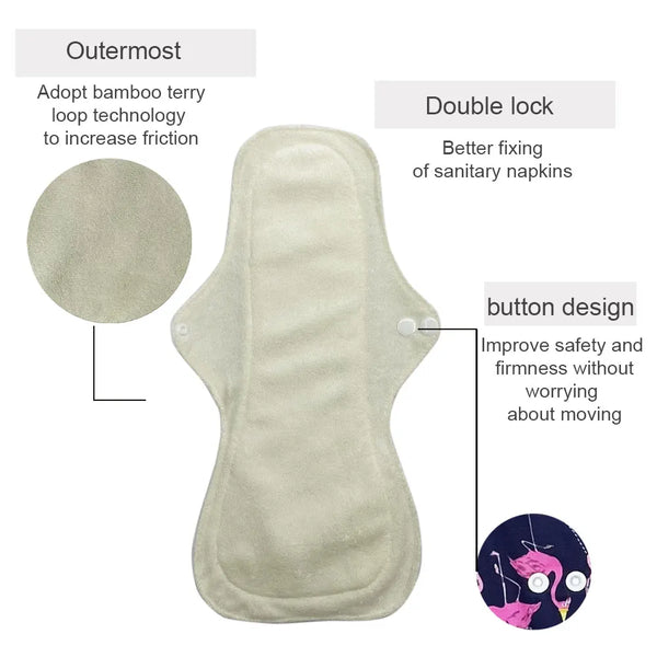 Reusable Menstrual Pads for Women, Heavy Flow, Bamboo Washable Sanitary Napkins, Printed Night Use, Breathable, 1Pc Size 13"